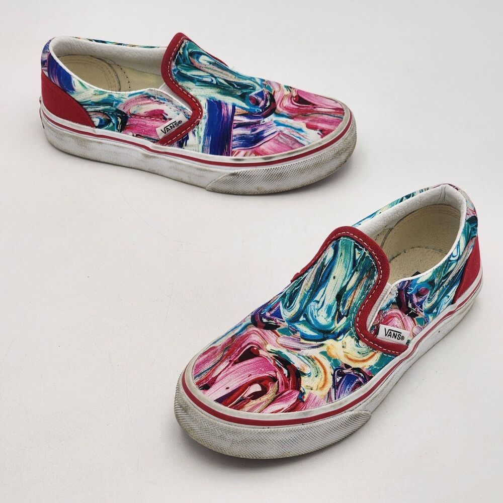 Vans Kids Classic Slip On Shoe Sneakers Custom Brushstrokes Little Kid's Size 13